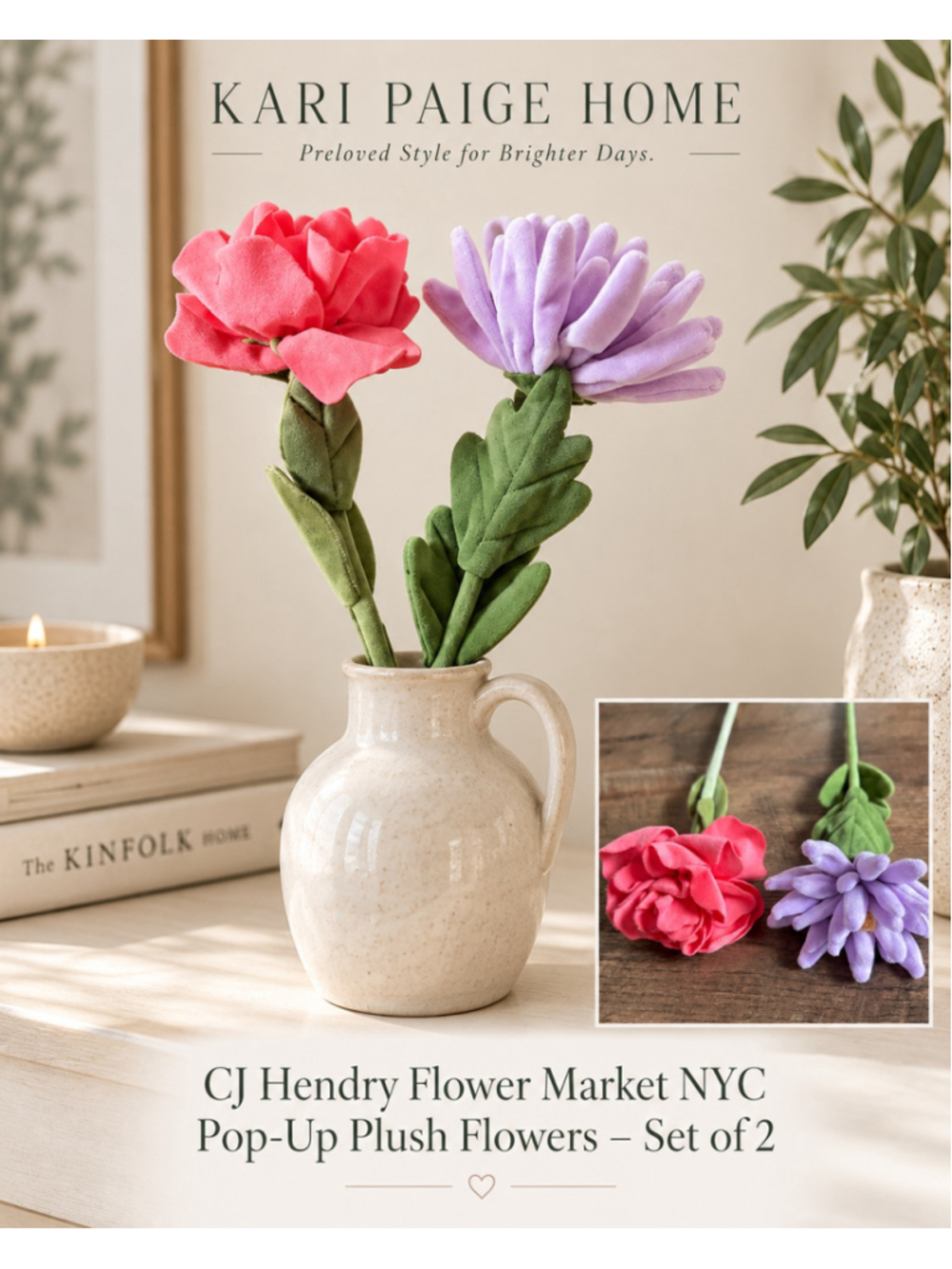 CJ Hendry Flower Market NYC Pop-Up Plush Flowers Set of 2 Collectible Art Decor